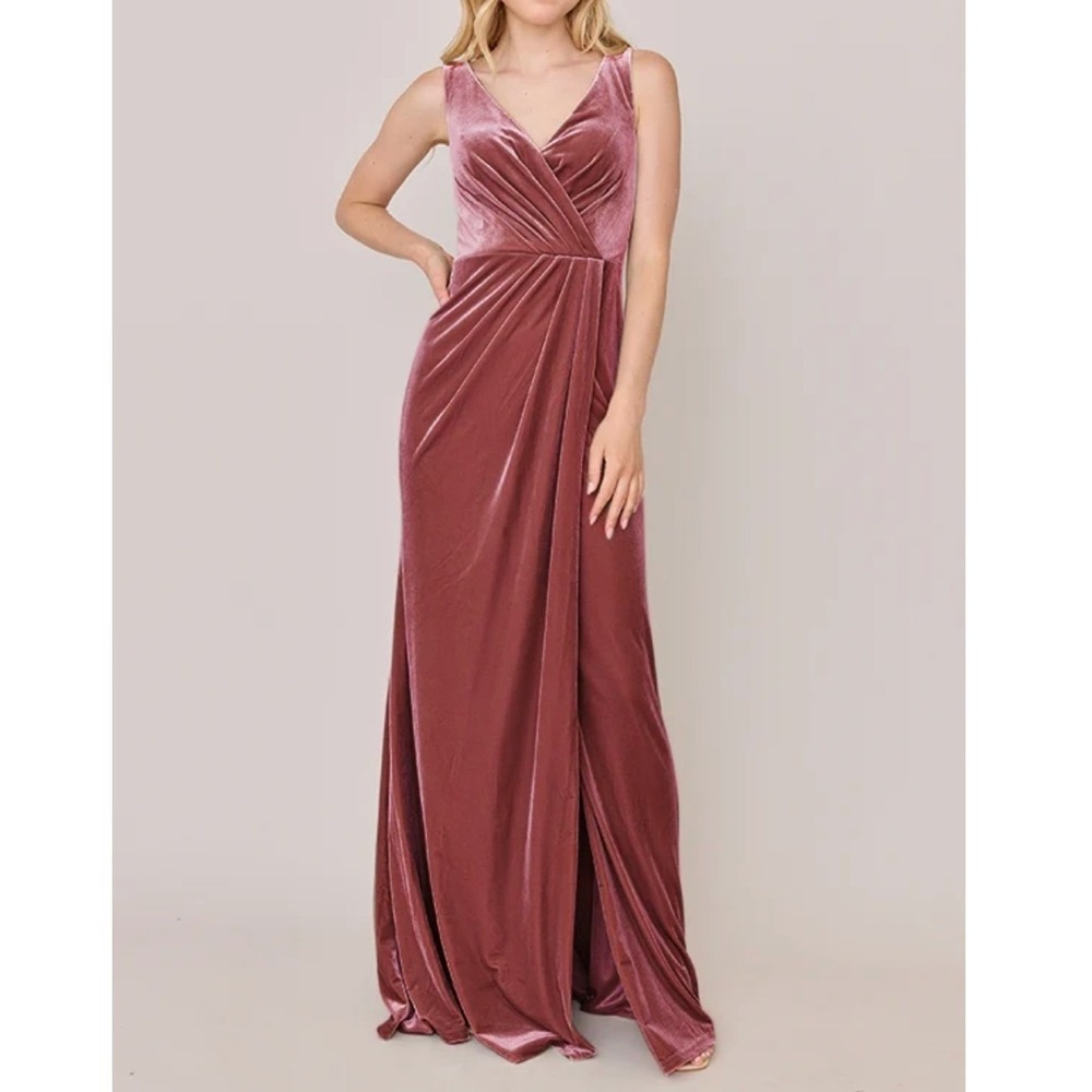 Revelry Blair Velvet Dress 2 Dusty Rose Bridesmaid Formal Evening Gown Wedding